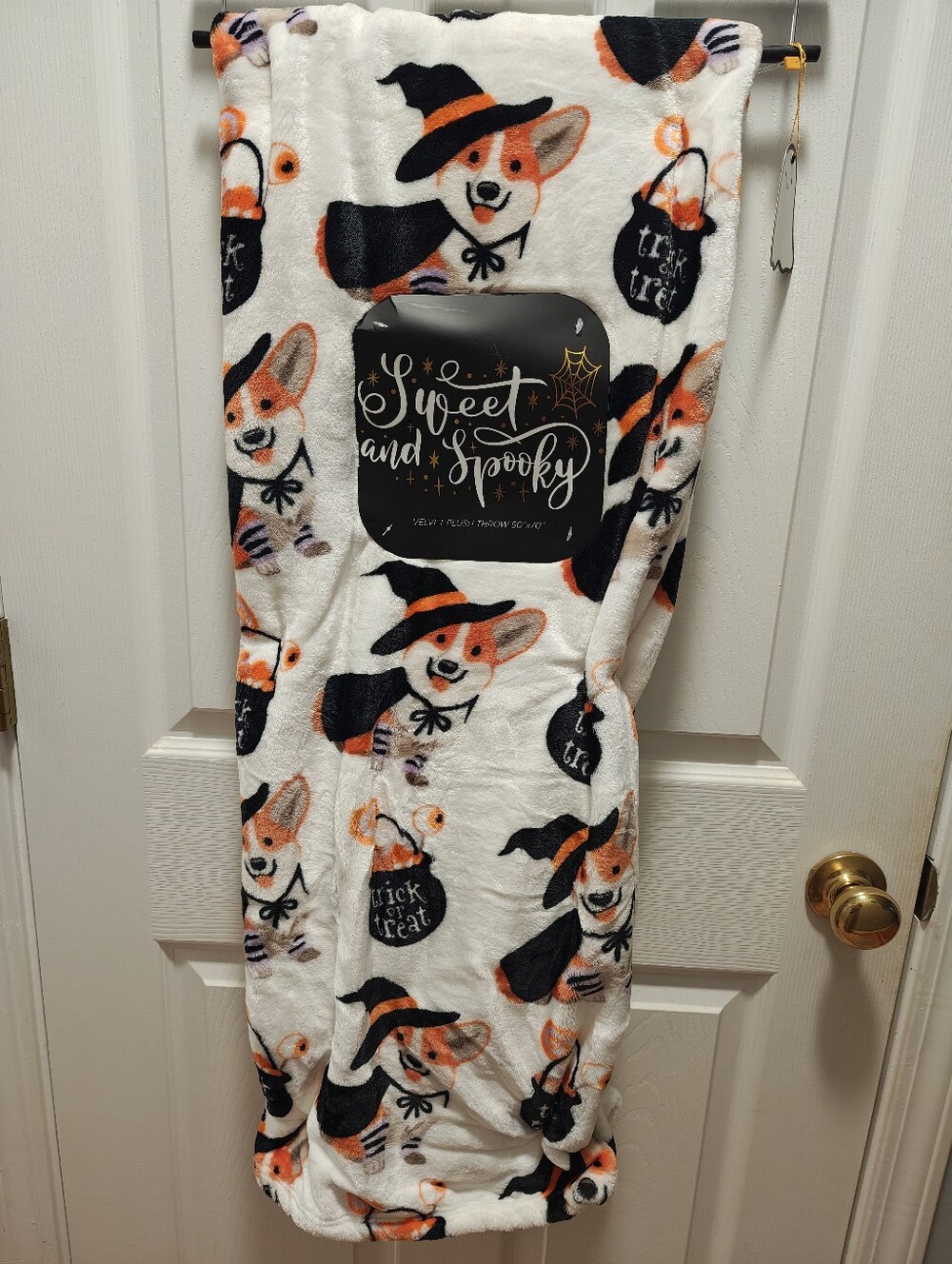 Sweet & Spooky Corgi Halloween Throw Blanket 50x70 Witch Dog NWT Plush